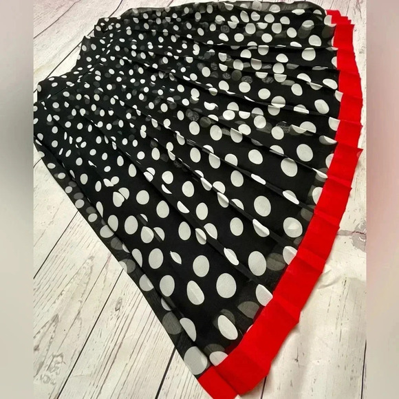 90s Flowy A- Line Vintage Express Pleated Chiffon Polka Dot Knee Length Skirt - Picture 4 of 9